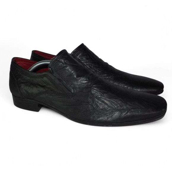 Red Tape Canning Crumple Clip Square Toe Leather Loafers Black Men\'s‎ 10